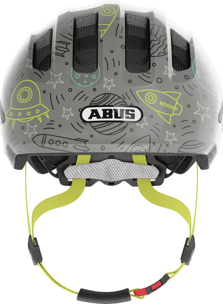 Abus Kinderhelm Smiley 3.0 LED, grau mit Weltraum-Motiven, S 45-50cm.