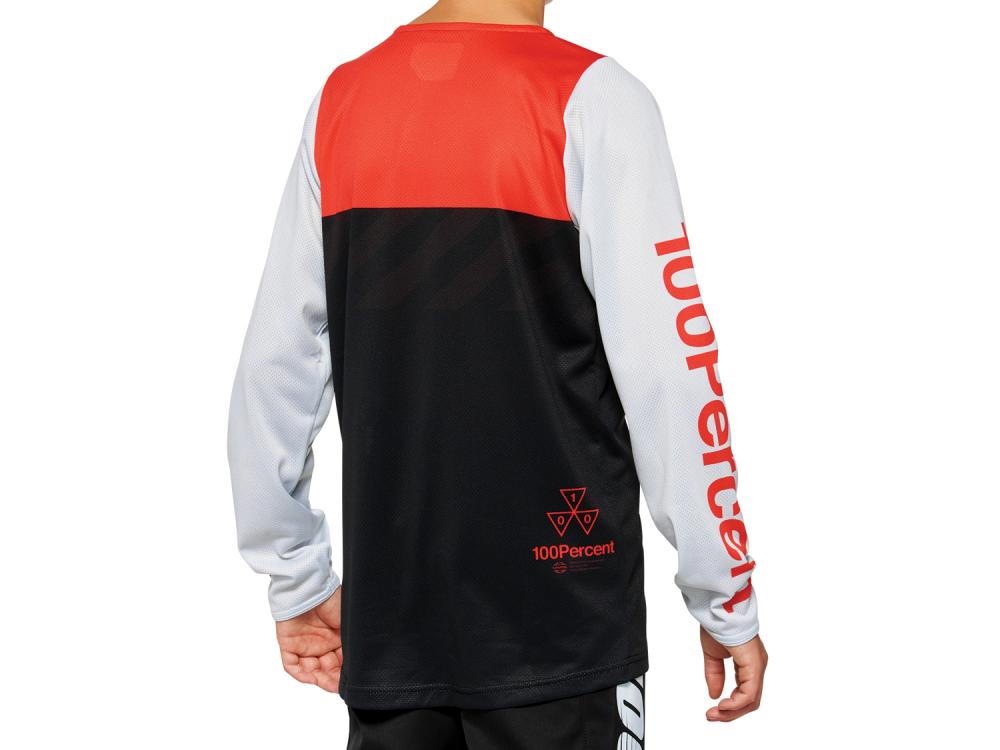 100% R-Core Youth Long Sleeve Jersey M Black/Racer Red - leichtes DH/BMX Trikot