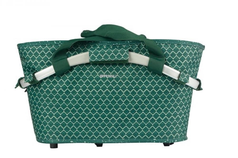 Basil Flair Carry All M IK Hinterradkorb 22L grün, wetterfest, recycelt, Kordelzug, Tragegriff, reflektierend, MIK Adapterpla
