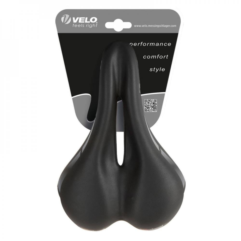 Ergonomischer VELO Damen-Sattel Wide:Channel in Schwarz mit O-Zone Cut Aussparung für City- und Trekkingräder.