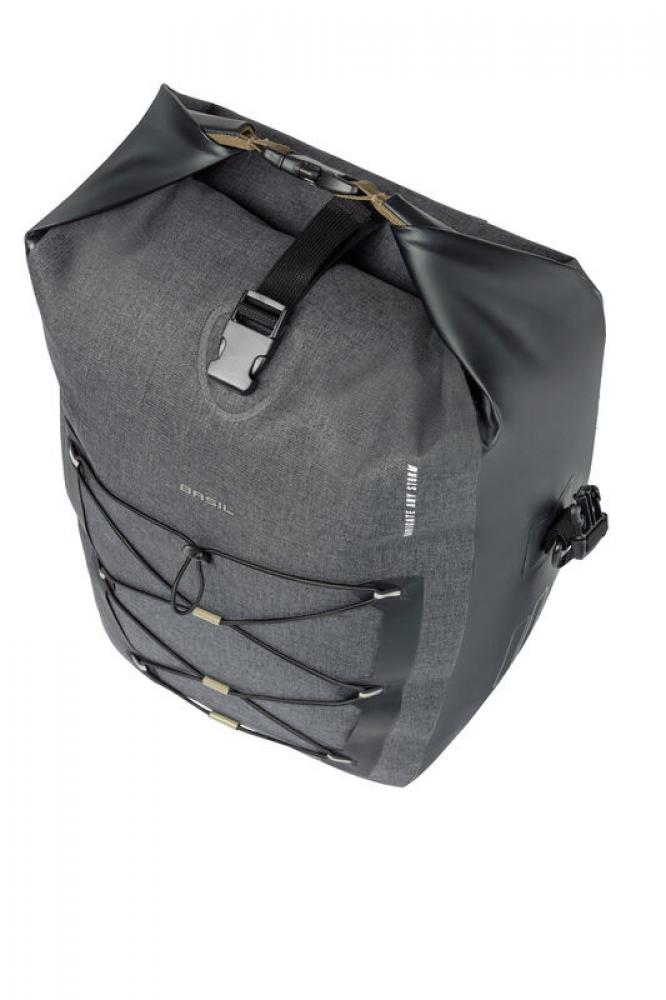 Basil Navigator Storm L Fahrradtasche, 25-31L, wasserdicht, schwarz, Hook-On-System, reflektierende Details, ideal für E-Bikes und Citybikes