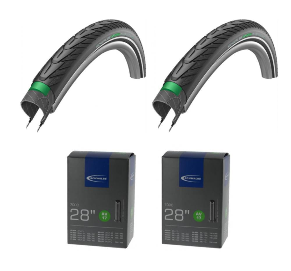 Schwalbe Energizer Plus HS492 E-Bike Reifen-Set (2x 28x1.50) mit GreenGuard Pannenschutz, Reflexstreifen & 2x AV17 Schläuchen