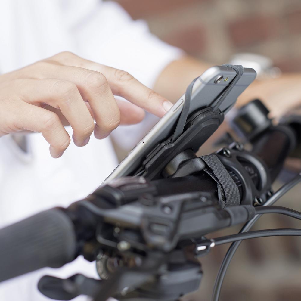 KLICKfix Smartphone Halterung Loop grau schwarz mit Klettband Befestigung