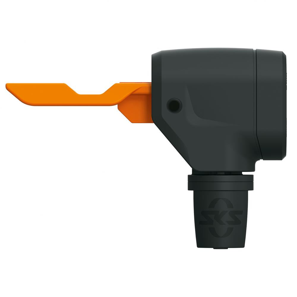 SKS MV EASY Fahrradpumpenkopf Adapter, schwarz-orange, für alle Ventilarten, mit ergonomischem Feststellhebel.