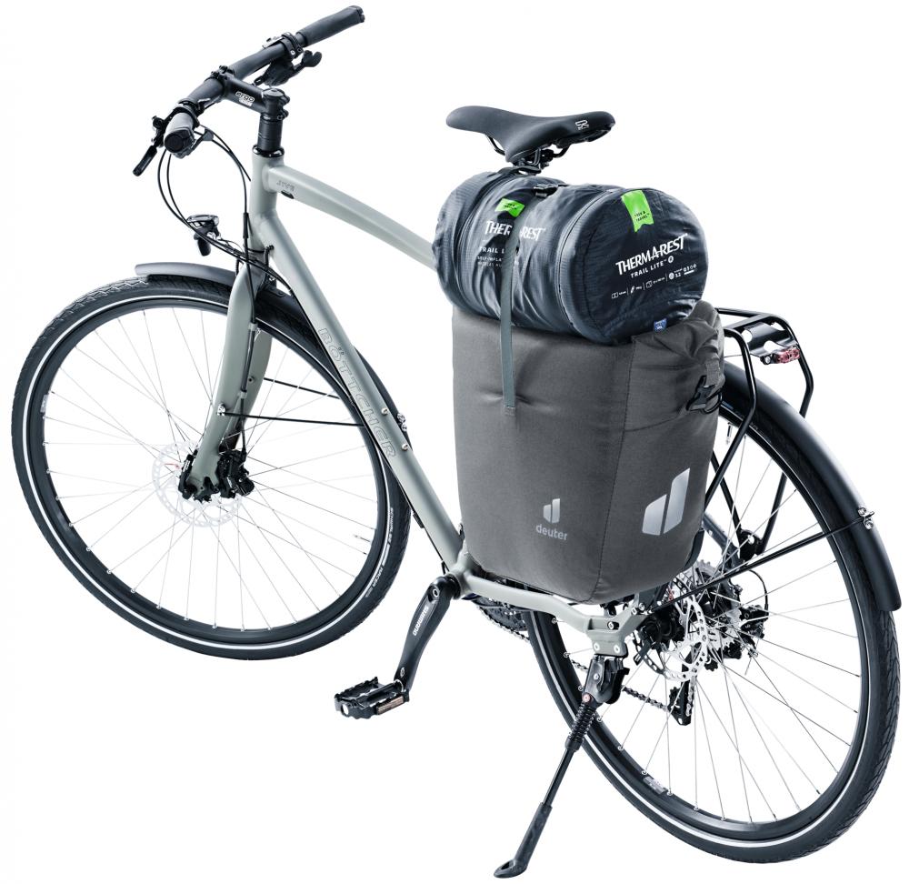 Deuter Valbona 20+5 Fahrradtasche 25 Liter Graphite - wasserdicht mit Roll-Top und Regenhülle