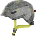 Abus Kinderhelm Smiley 3.0 LED grau mit Weltraumdesign: Raketen, Planeten, Sterne.