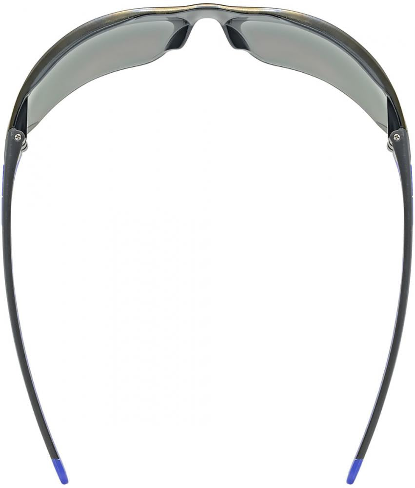 Uvex Equate Sportbrille - Schwarz-Blau, verspiegelte Gläser, 100% UV-Schutz, Litemirror-Beschichtung, weiche Bügel & Nasenpads für Komfort