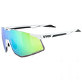 uvex Sportbrille pace perform CV white matt glossy green, mit colorvision für kontrastreiche Sicht, verspiegelte Gläser, 100 % UV-Schutz, anti-fog Beschichtung, ideal für Radsport und Running
