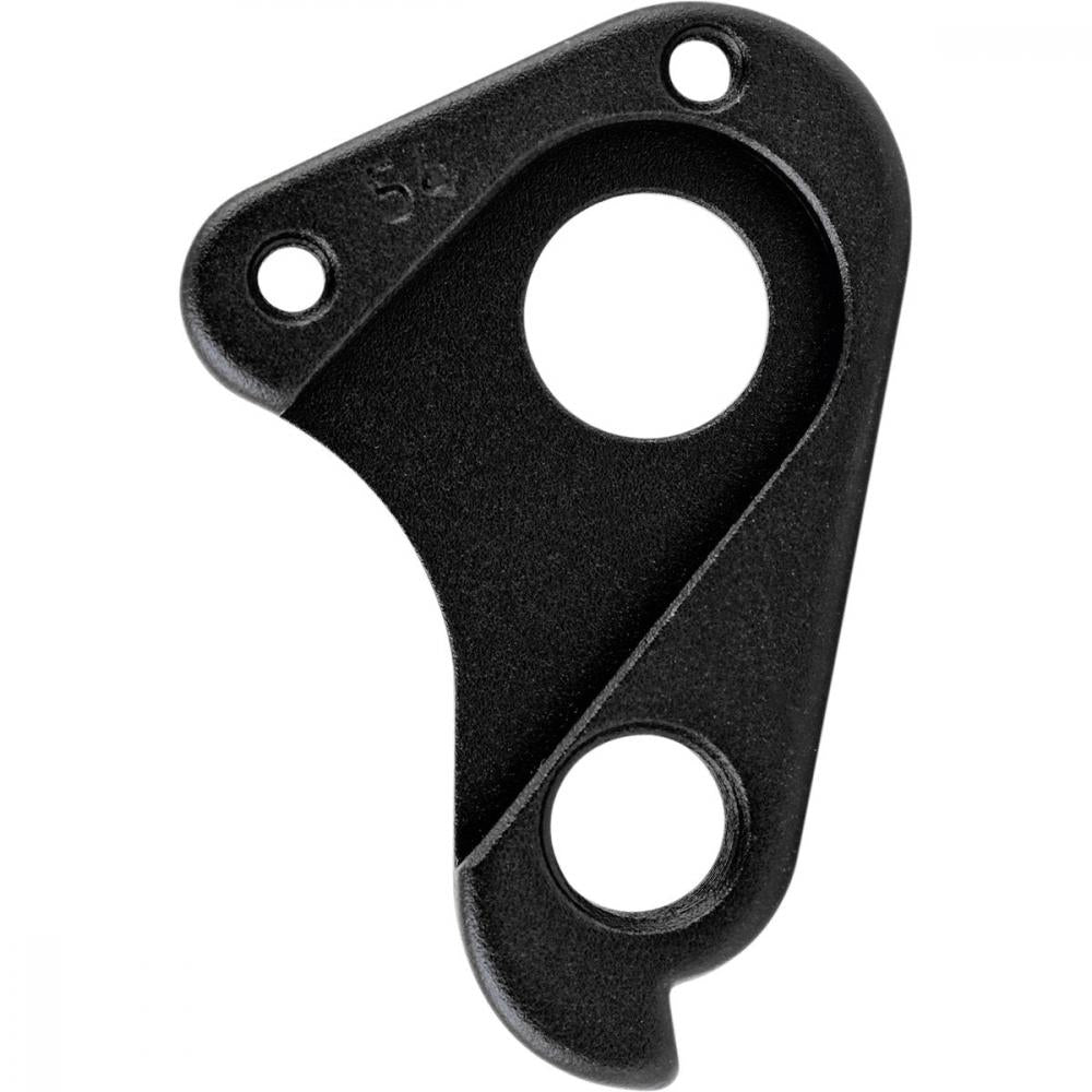 Schwarzes MCG Parts Schaltauge DH-054, Ersatzteil für Merida und Centurion Fahrräder auf weißem Hintergrund.