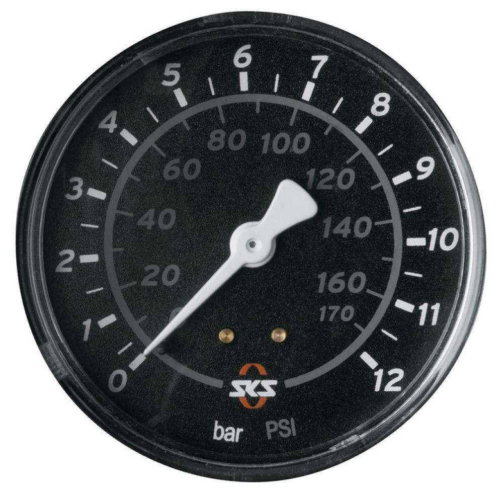 SKS Airmotion Manometer 63mm Ersatzmanometer für Fahrradpumpen, präzise Druckmessung bis 12 Bar/175 PSI, schwarzes Gehäuse, einfache Montage, hohe Genauigkeit