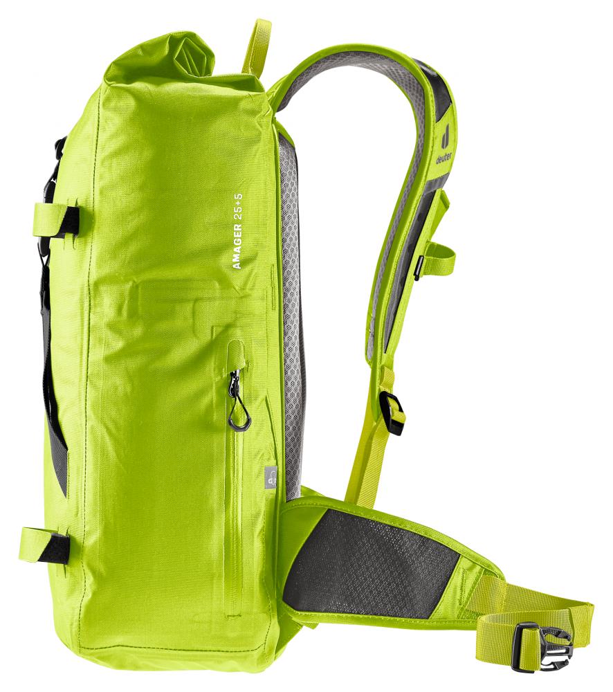 Deuter Amager 25+5 Fahrradrucksack Citrus, wasserdicht, ergonomisch, 25+5 Liter, Seitenansicht.
