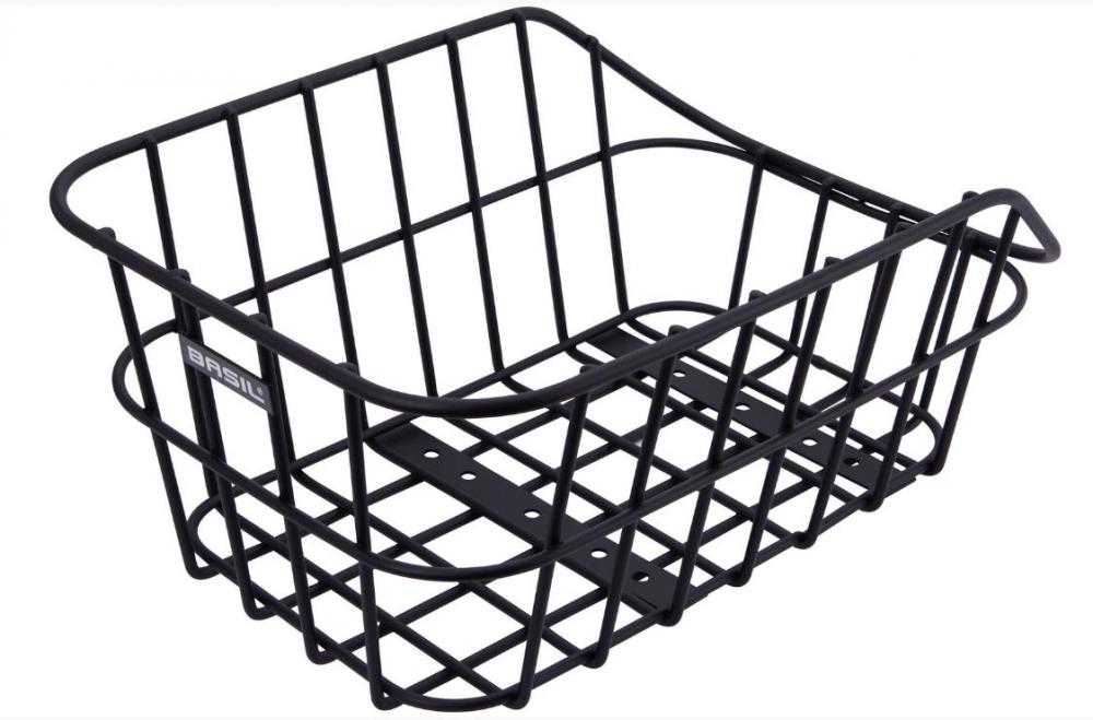 Basil Cento Aluminium Hinterradkorb schwarz 45x33x21 cm für Gepäckträger-Festmontage, bis 10 kg belastbar.