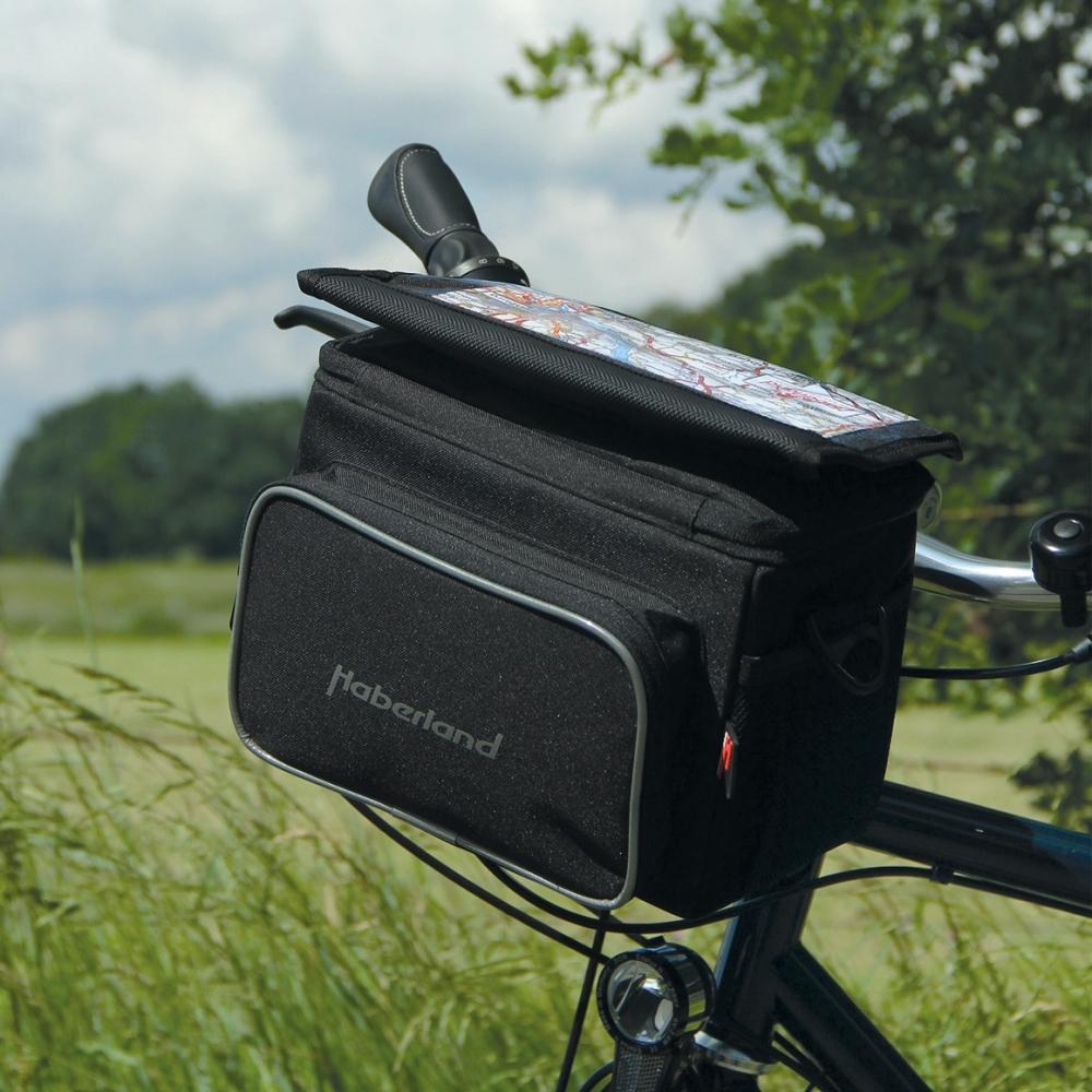 Haberland Lenkertasche 6l Classic schwarz mit Kartenfach am Fahrradlenker, KLICKfix System.