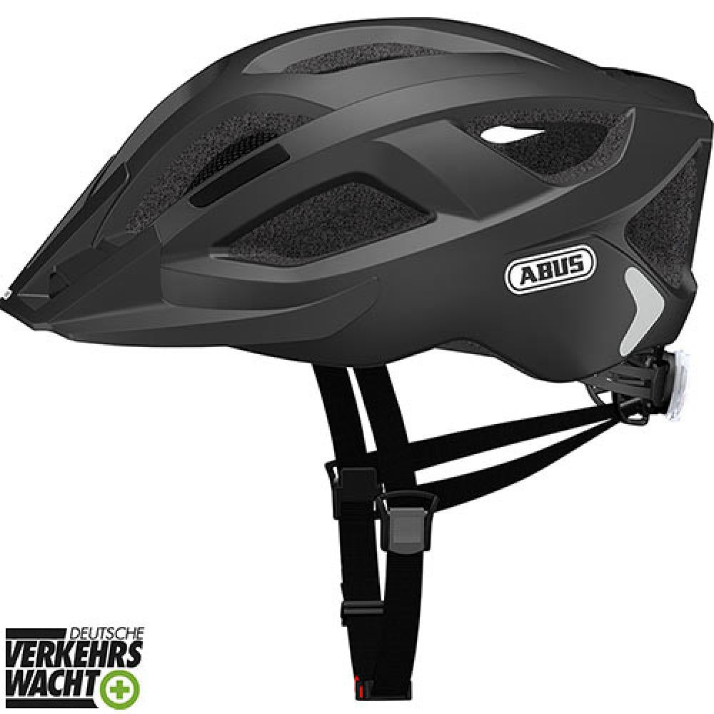 Abus Aduro 2.0 Fahrradhelm in Samtschwarz, Größe M (52-58cm), mit Belüftung und Reflektoren.