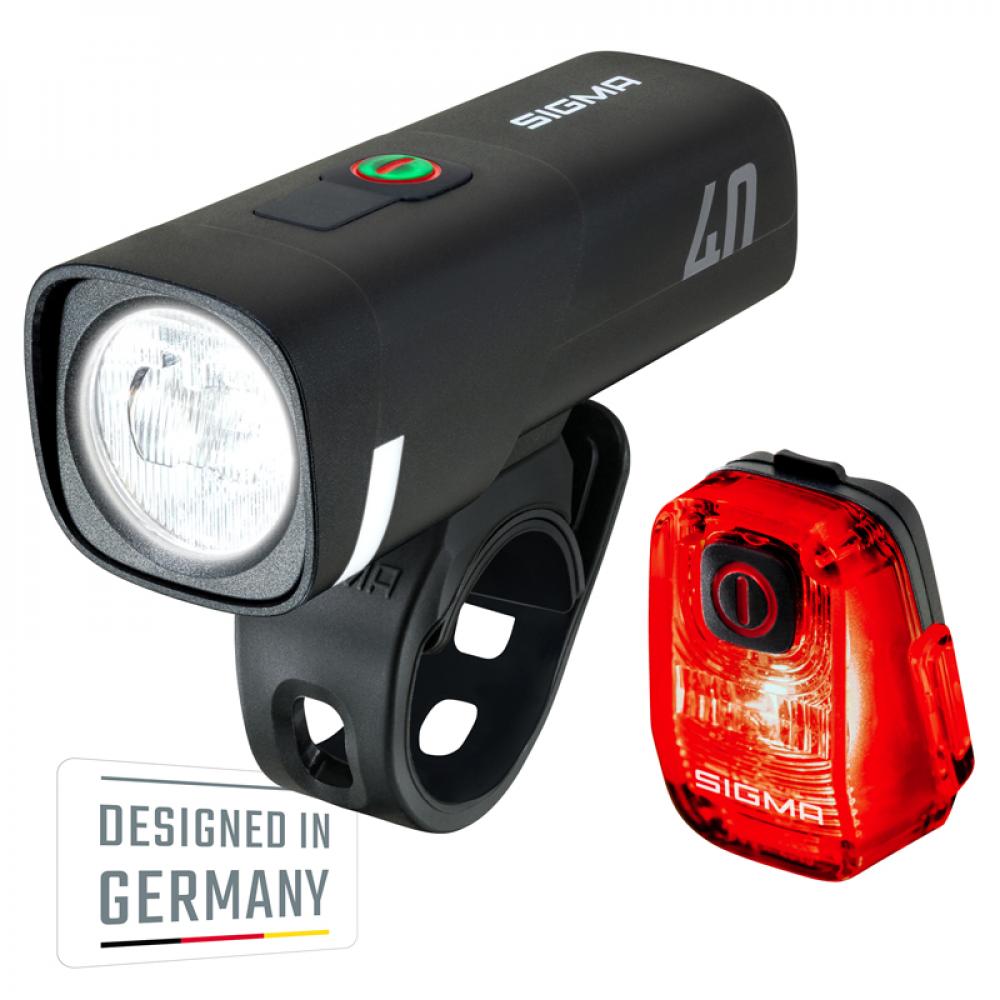 Sigma Licht Akku-Beleuchtungsset AURA 40 & HIRO 10 USB-C - 40 Lux Frontlicht Schwarz