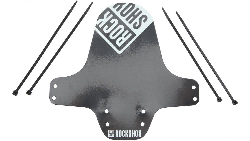 Rockshox VR-Steckblech Fender schwarz weiß, Mountainbike Schutzblech mit Kabelbindern.