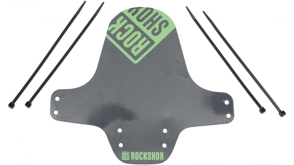 Rockshox VR Steckblech schwarz-grün, Mountainbike Fender mit Kabelbindern.