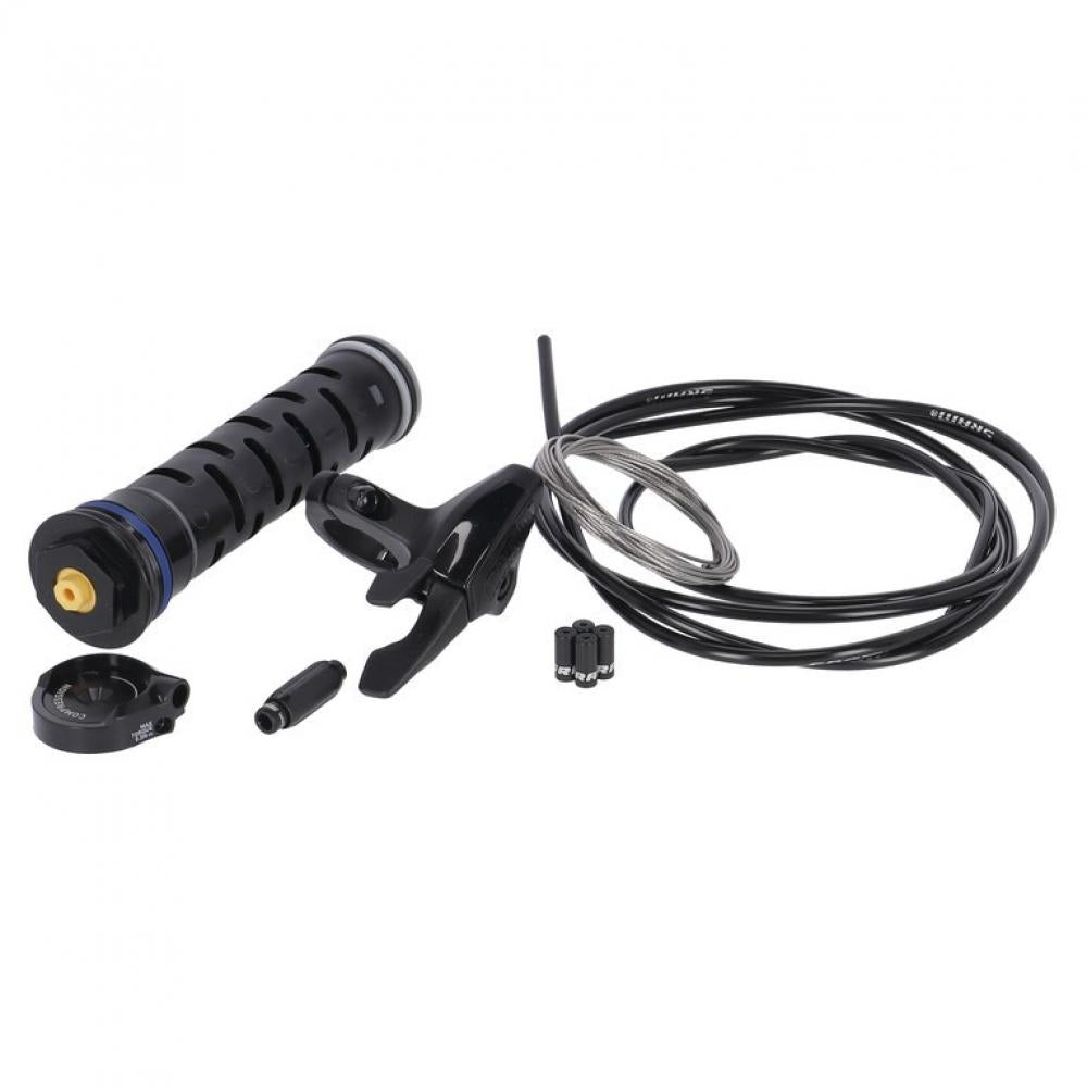 RockShox OneLoc Remote Upgrade Kit für Domain B1+ MCRC Dämpfer, mit schwarzem Hebel, Dämpfer, Kabeln und Zubehör.