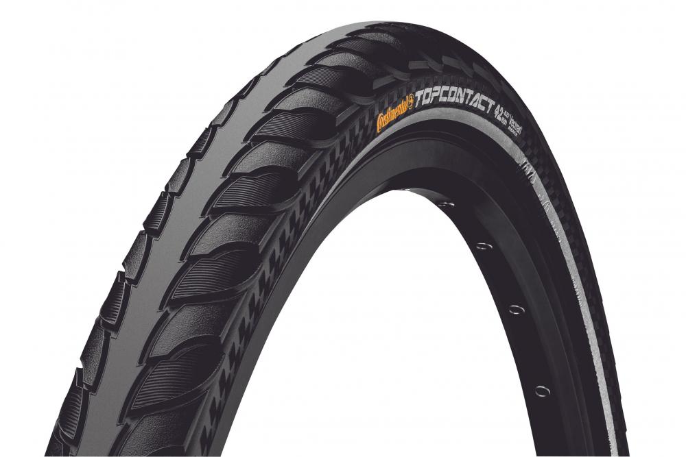 Continental Top Contact II E-Bike Trekkingreifen schwarz mit Reflexstreifen und Profil für 28 Zoll Faltreifen.