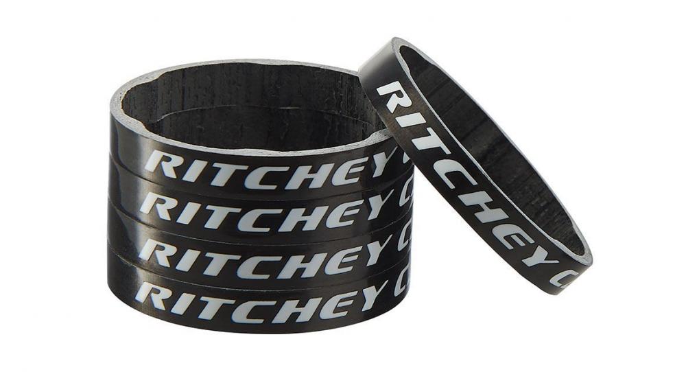 Ritchey WCS Carbon Spacer Set, 1 1/8 Zoll, 10mm, glänzend UD Carbon für Fahrradgabel, gestapelt und einzeln.