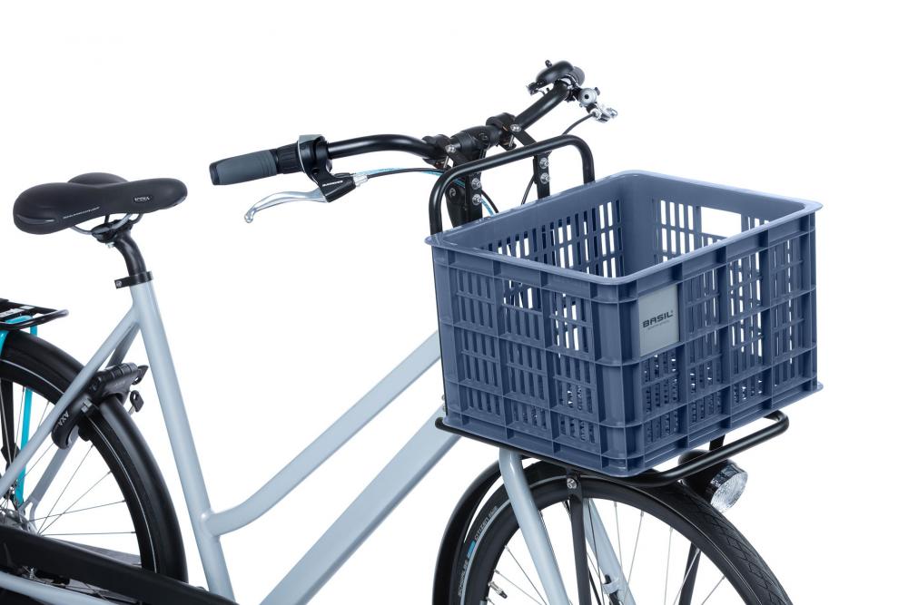 Basil Transportkorb Crate M Bluestone am Fahrrad, robuster Kunststoffkorb, wetterfest & MIK-kompatibel.
