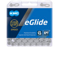 KMC eGlide E-Bike Fahrradkette (9/10/11-fach) in Silber mit EPT Rostschutz und hoher Haltbarkeit.