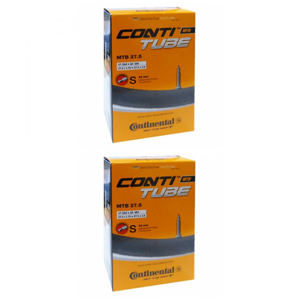 CONTINENTAL 2er-Set Fahrradschlauch MTB 27,5 Zoll 1,75-2,40 SV 42 mm Ventil hochwertiger Butyl-Schlauch für optimalen Pannenschutz und lange Haltbarkeit