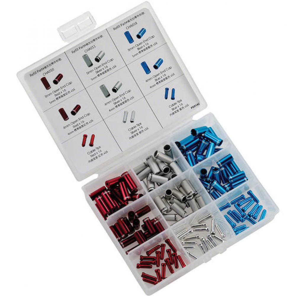 Jagwire Endkappen Combo-Kit 4/5 mm Rot/blau/silber - praktisches Nachfüll-Set