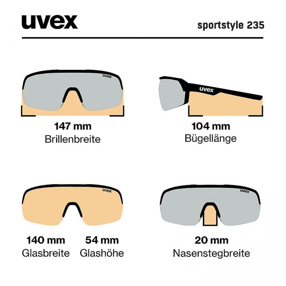 uvex sportstyle 235, rhino deep space matt/mirror blue, Sportbrille mit verspiegeltem Oversize-Shield und uvex supravision® Antifog-Beschichtung für 100% UV-Schutz und maximalem Sichtfeld