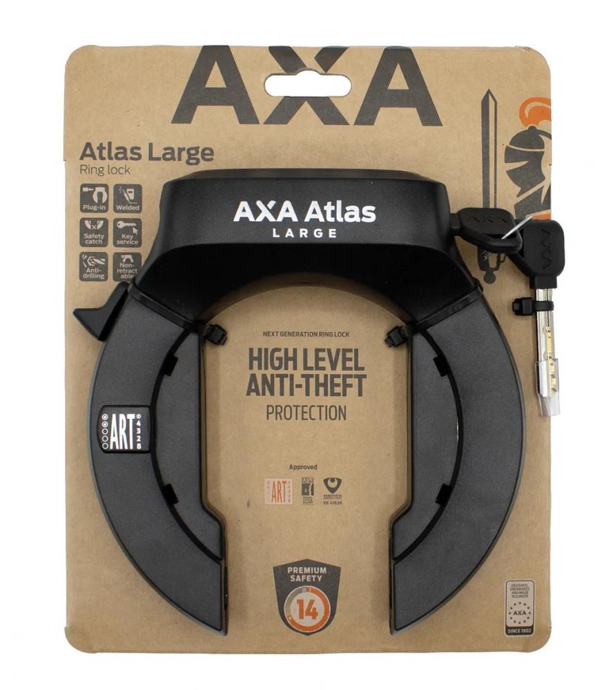 Axa Rahmenschloss Atlas L Rahmenschloss 72 - 5 mm Schwarz (Schlüssel nicht abziehbar) - Hochsicheres Fahrradschloss mit Sicherheitsstufe 14