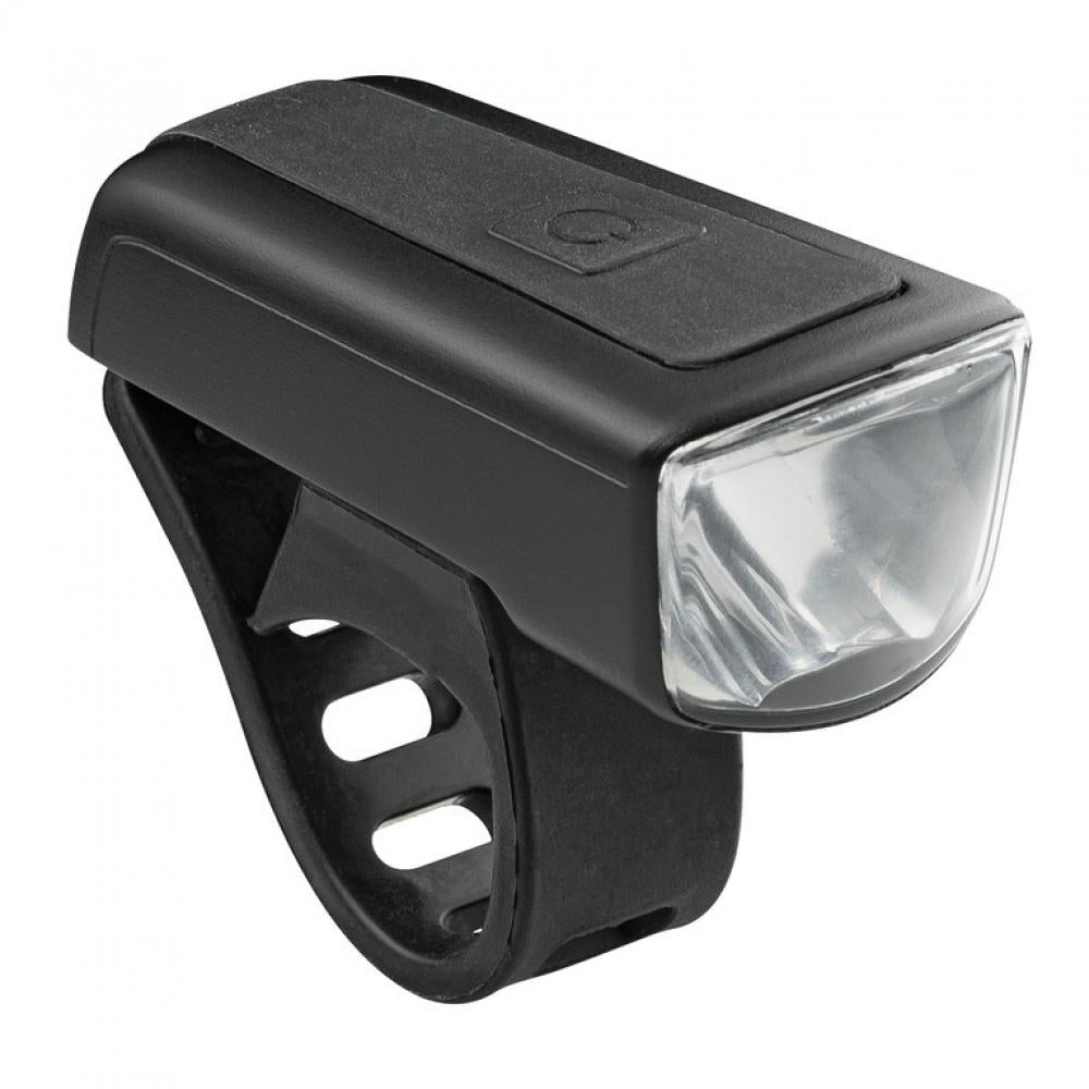Axa DWN FRONT 50 LED-Akkuscheinwerfer, schwarz, 50 Lux, StVZO-konforme Fahrradbeleuchtung mit Gurtbefestigung.