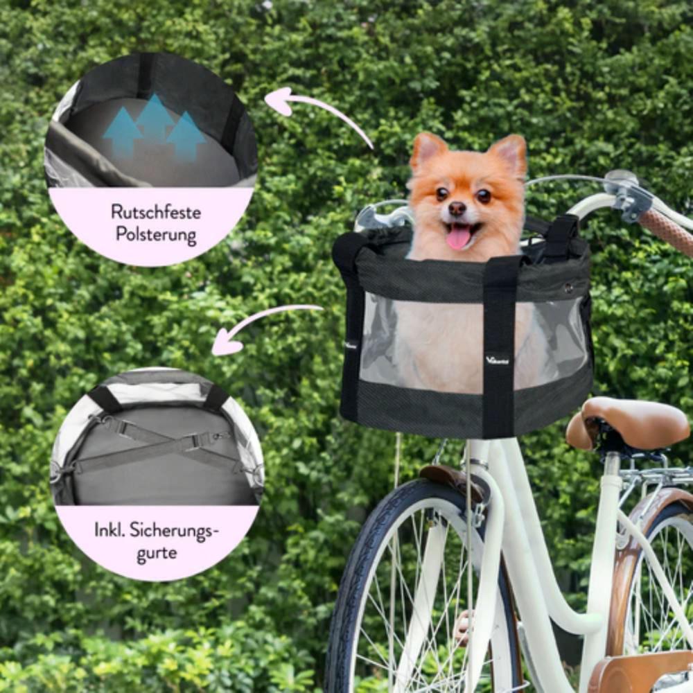 Valkental Fahrradkorb für Hunde klein mit Fenster grau