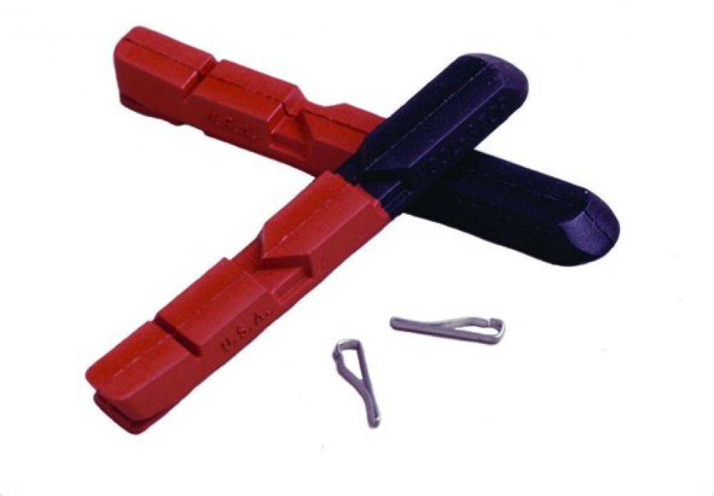 Kool Stop MTB Linear Pull Bremsbelag, 1 Paar in Schwarz und Lachs mit zwei Befestigungsstiften.