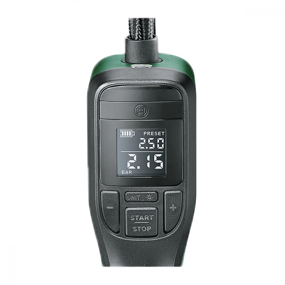 Bosch PowerTools EasyPump Akku-Druckluftpumpe, kabelloses Aufpumpen mit digitaler Druckanzeige und Bedienelementen.