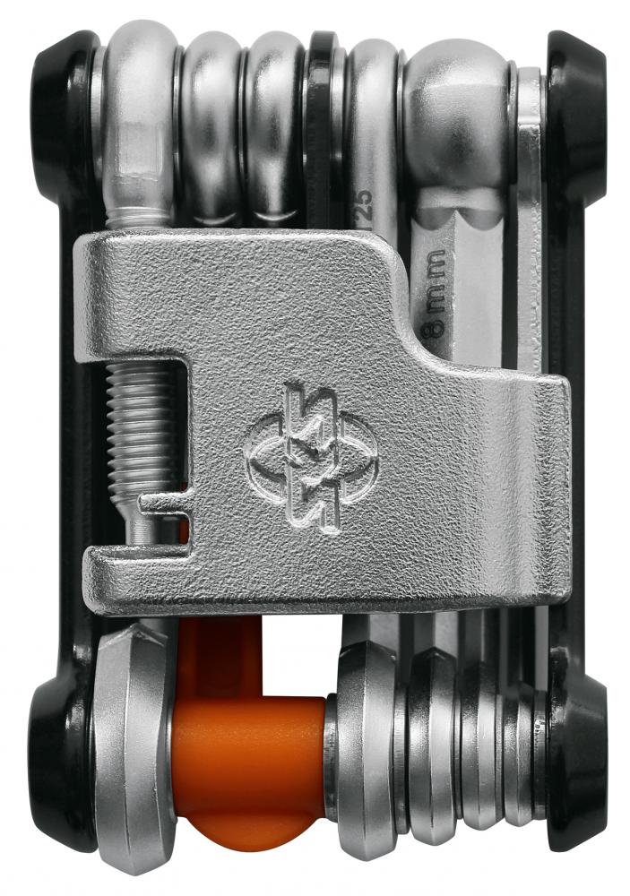 SKS Minitool TOM 18: Kompaktes Fahrrad-Multitool mit 18 Funktionen, inklusive Kettennieter, Reifenheber und Neoprentasche