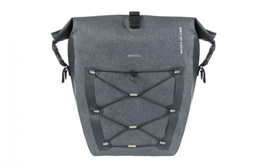 Basil Navigator Storm L Fahrradtasche, 25-31L, wasserdicht, schwarz, Hook-On-System, reflektierende Details, ideal für E-Bikes und Citybikes