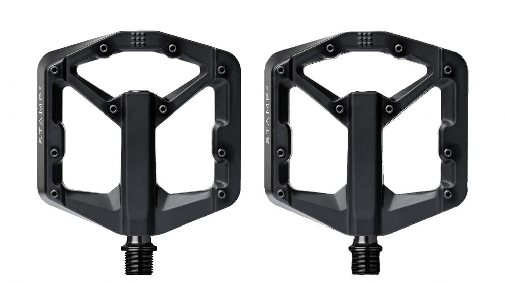 Crankbrothers Stamp 2 Large Plattformpedale aus Aluminium in Schwarz für Trail & Enduro, 10 Pins pro Seite, Schuhgröße 43-49.