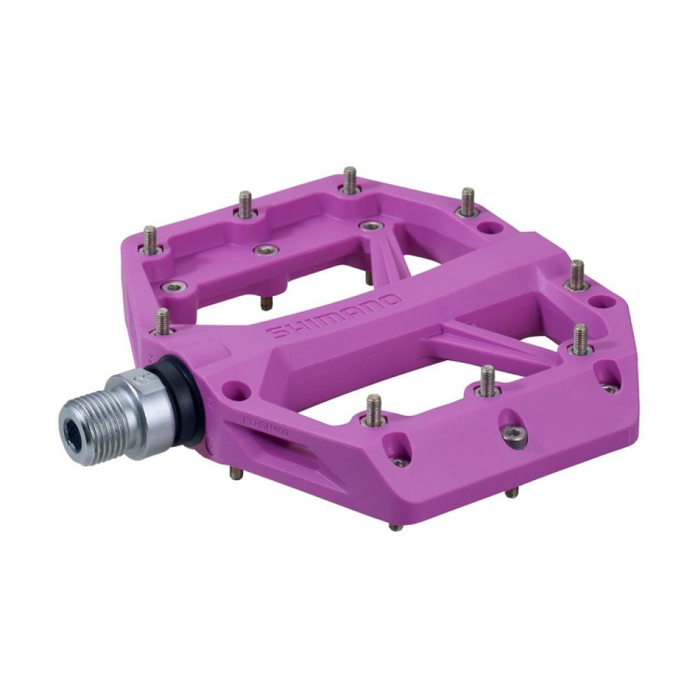SHIMANO Pedal PD-GR400 Violett Flat Pedal - griffige Plattform für Trail und All-Mountain