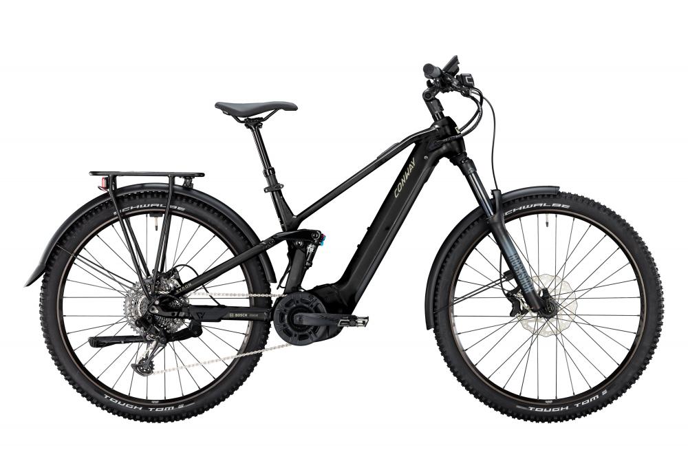 CONWAY Elektro-SUV "Xyron SUV 4.0" (#1), Full Suspension, 29", black, 12-Gang SHIMANO "Deore", 43 cm / MnnDas Elektro-SUV ist mit einem Aluminiumrahmen ausgestattet und verfügt über eine Federgabel mit einem Gabelfederweg von 150 mm. Im Rahmen ist ein Akk