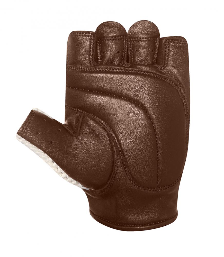 CHIBA Pure Nature Radhandschuhe beige braun aus Retro-Leder in Größe L mit fingerlosem Design und Polsterung.