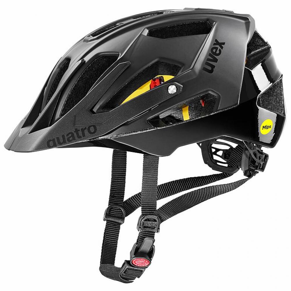 uvex Quatro cc MIPS MTB-Helm in Mattschwarz mit Visier, 17 Belüftungen und Kinnriemen.