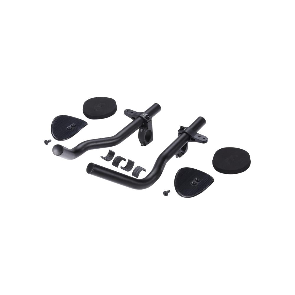 BBB Cycling AeroBase Triathlon-Aufsatz in Schwarz mit Armauflagen für aerodynamisches Zeitfahren auf dem Rennrad.