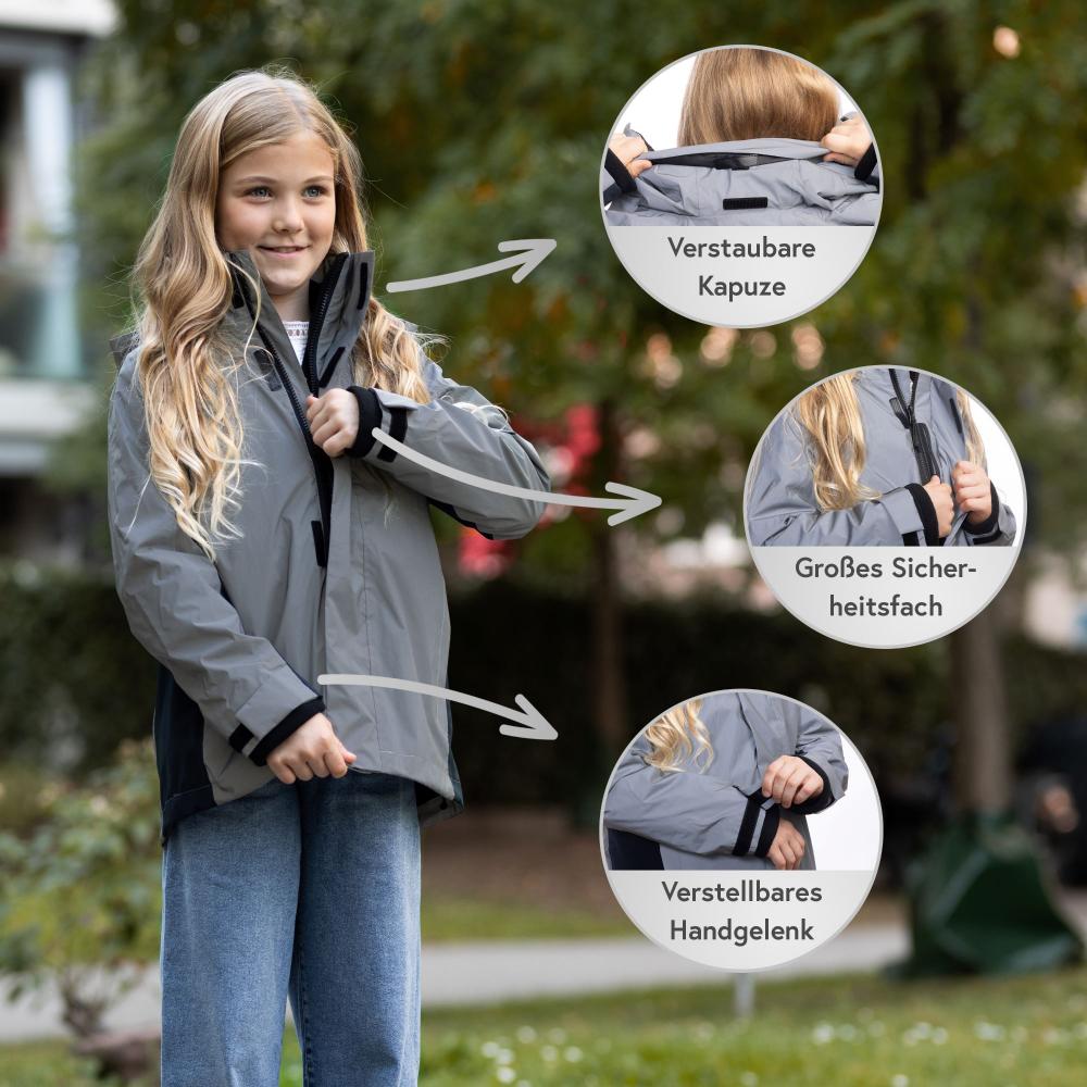 Valkental Kinderjacke 3in1 mit Fleece Zipp-In 140-146 grau