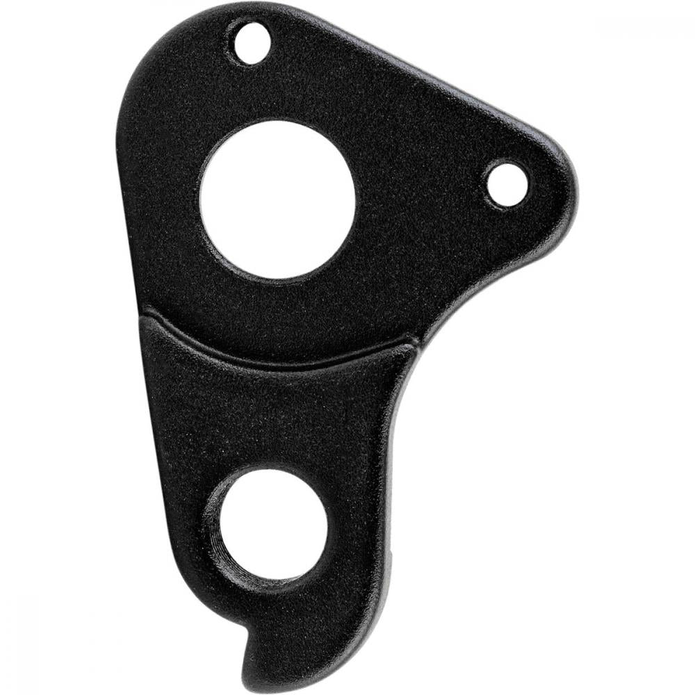 Schwarzes MCG Parts Schaltauge DH-054 Ersatzteil für Merida und Centurion Fahrräder auf weißem Hintergrund.