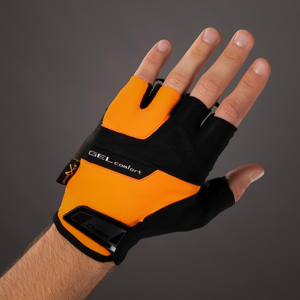 CHIBA Gel Comfort - Radhandschuhe XS schwarz/orange mit Poron-Gelpolsterung