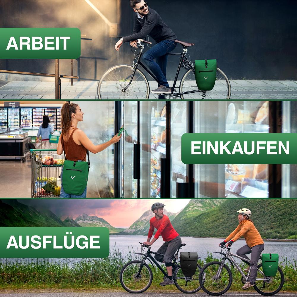 Valkental Gepäckträgertasche ValkBasic grün 28L. Ideal für Arbeit, Einkauf und Ausflüge mit dem Fahrrad.
