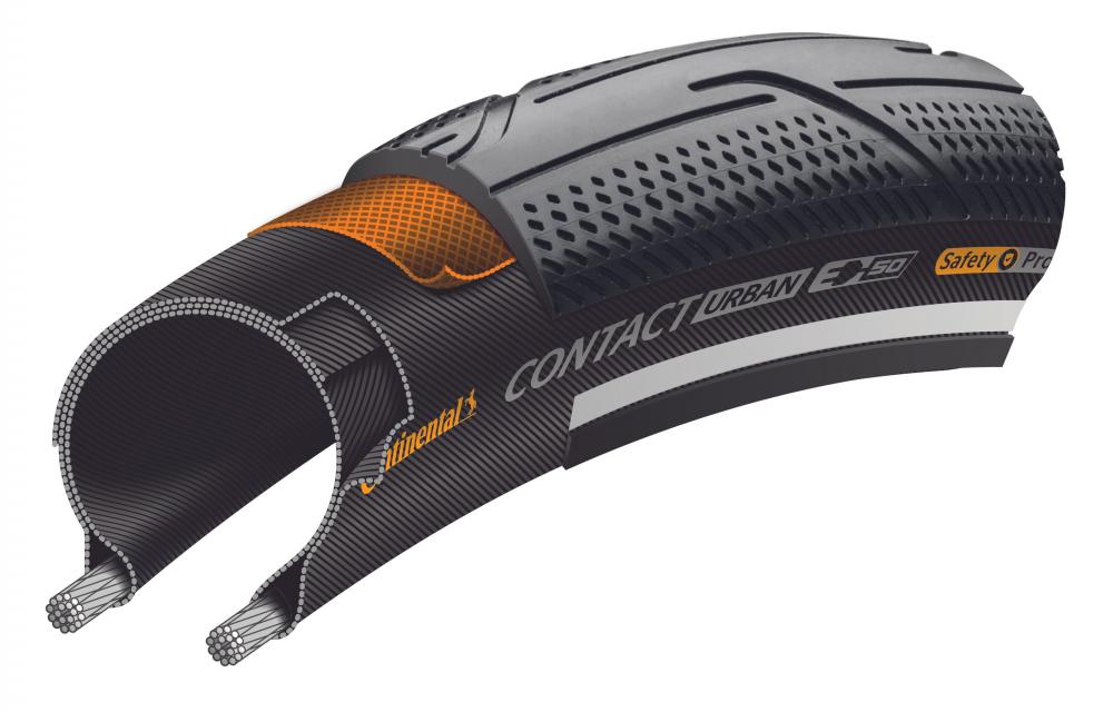 Continental Contact Urban E-50 Drahtreifen Querschnitt, schwarz Reflex mit Pannenschutz.