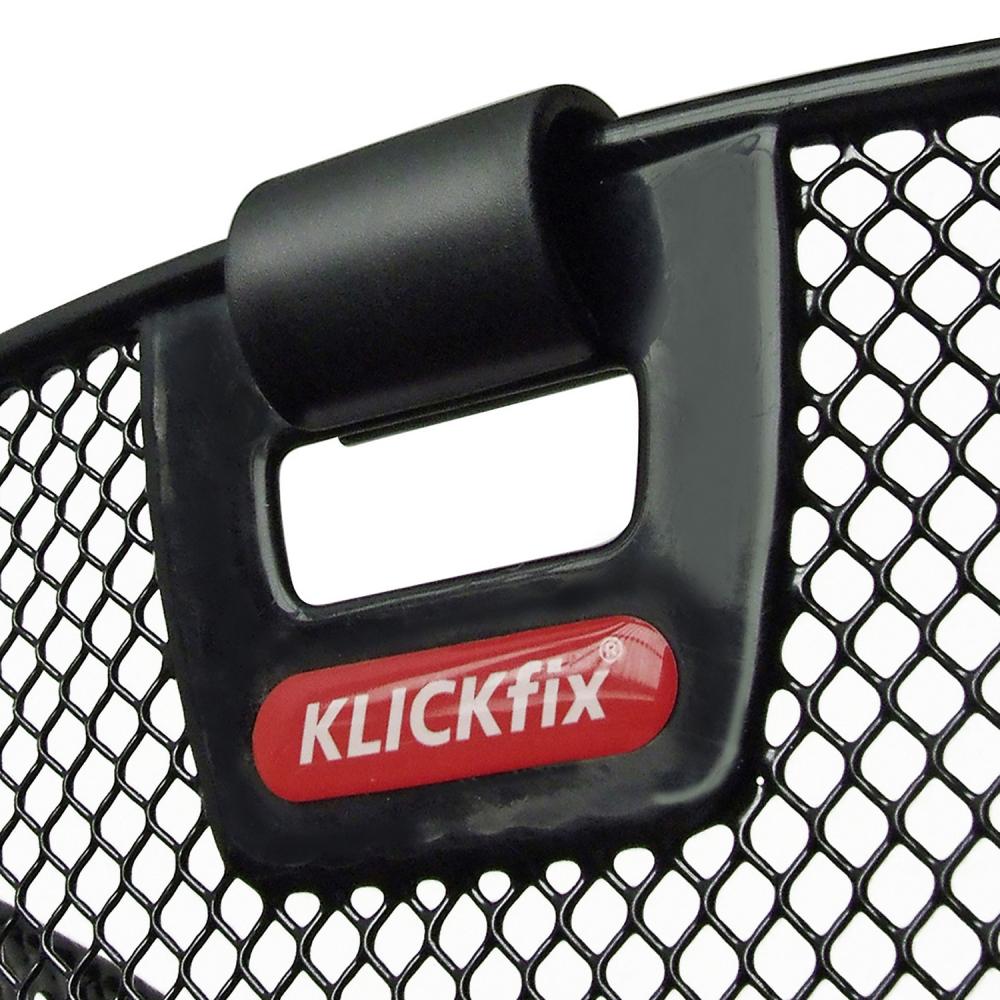 Schwarzer KLICKfix Uni Lenkerkorb von Rixen Kaul mit Adapter und rotem KLICKfix Logo.