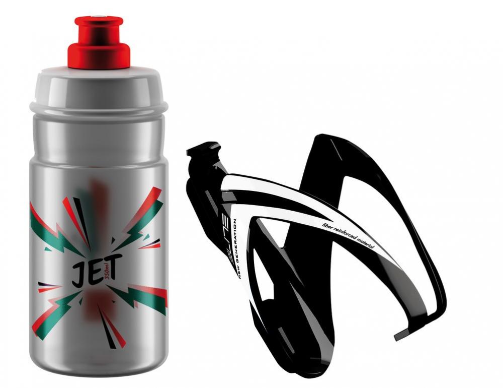 ELITE Trinkflasche mit Flaschenhalter KIT CEO schwarz und Flasche JET transparent mit orange