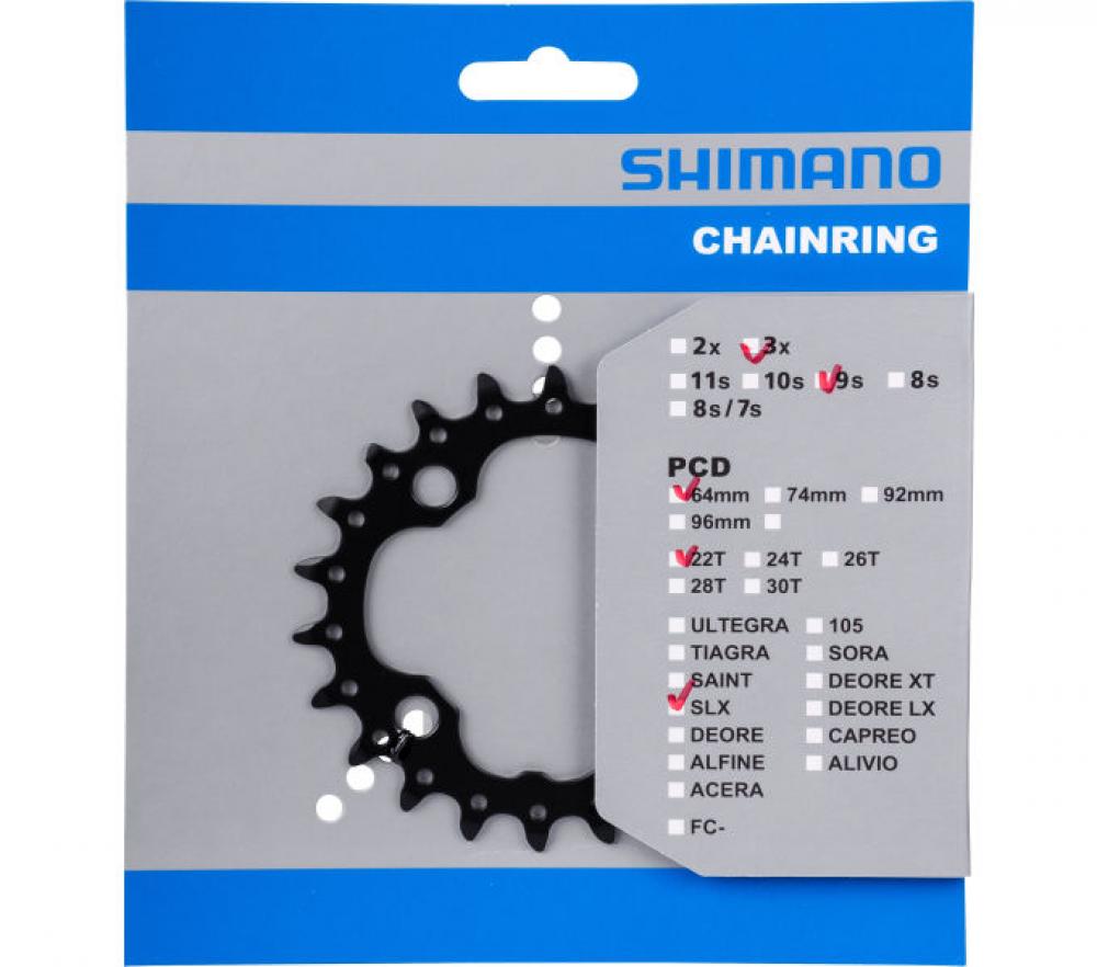 Shimano Deore Kettenblatt 22 Zähne FC-M617/660 für 2x10 und 3x9 Antriebe in der Originalverpackung.